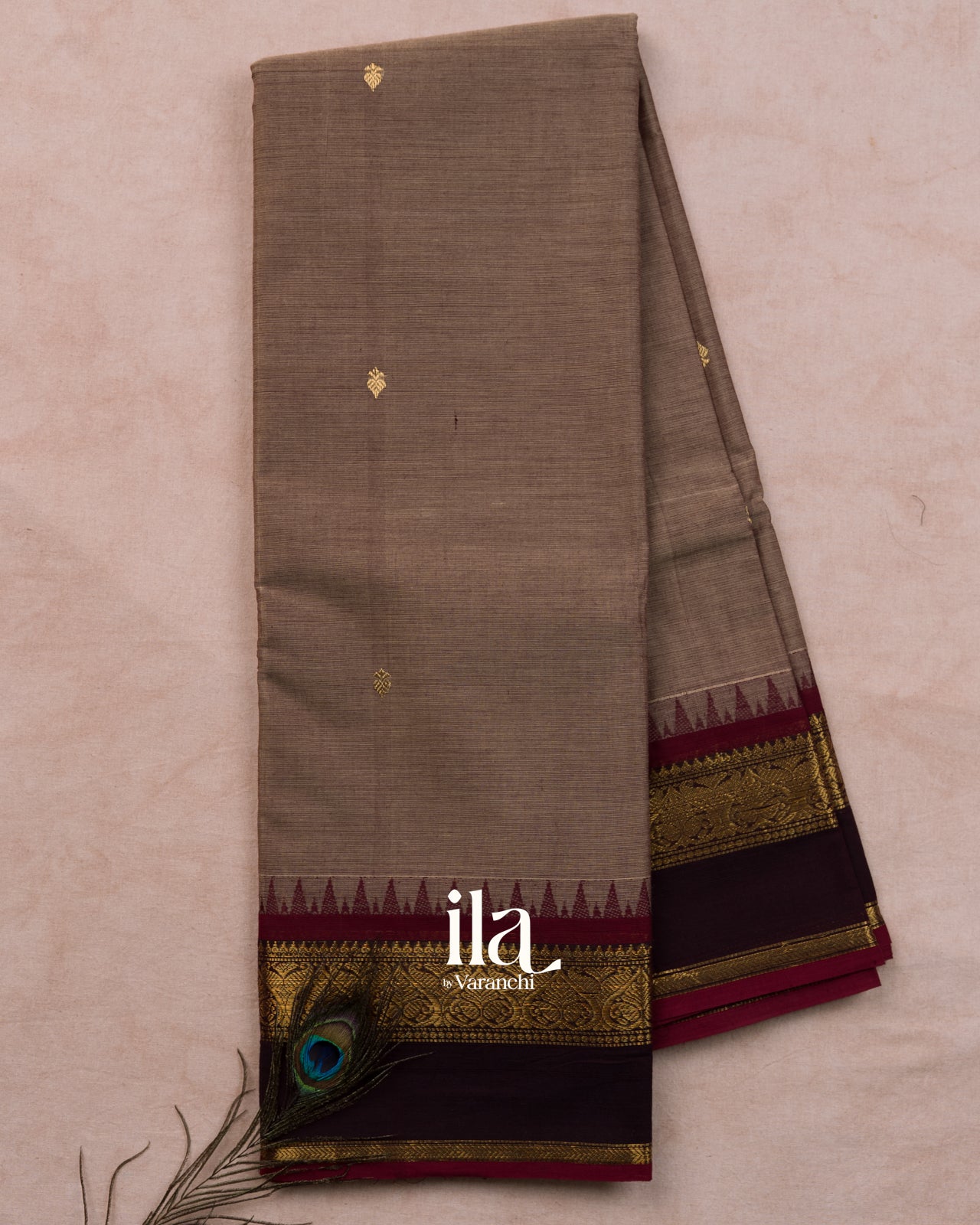 Warm Taupe Kanchipuram Cotton Saree