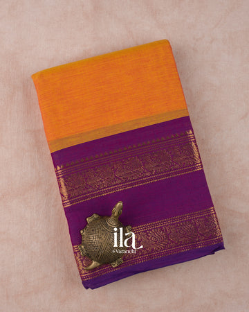 Turmeric Orange Korvai Kanchipuram Cotton Saree