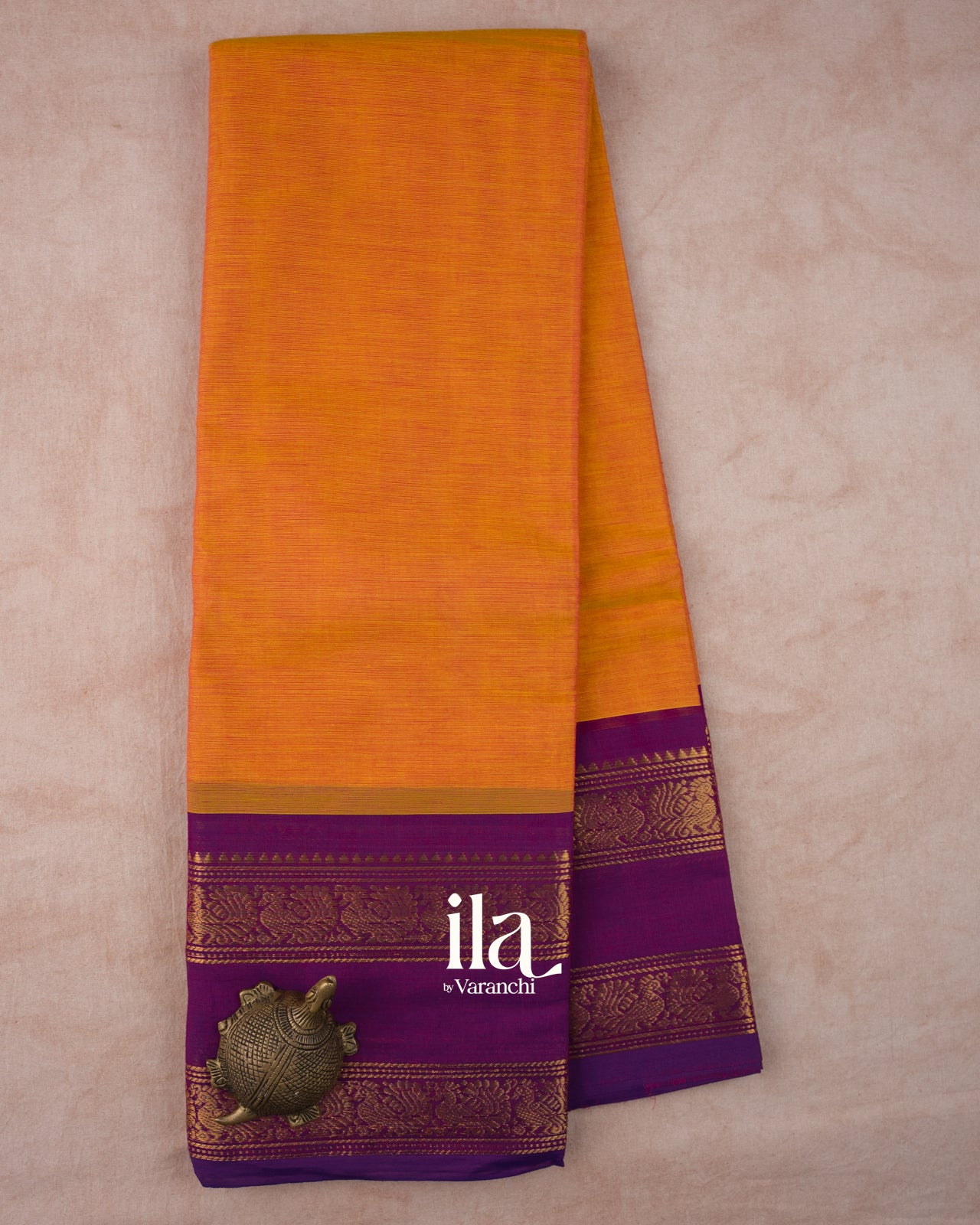 Turmeric Orange Korvai Kanchipuram Cotton Saree