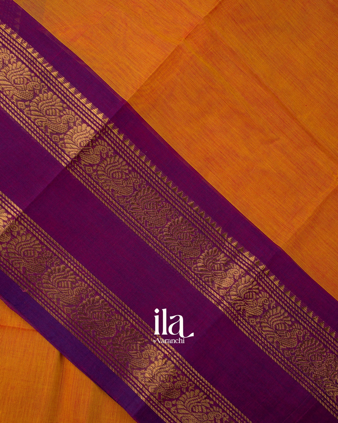 Turmeric Orange Korvai Kanchipuram Cotton Saree