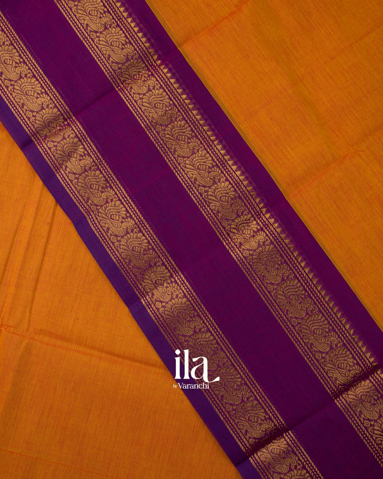 Turmeric Orange Korvai Kanchipuram Cotton Saree