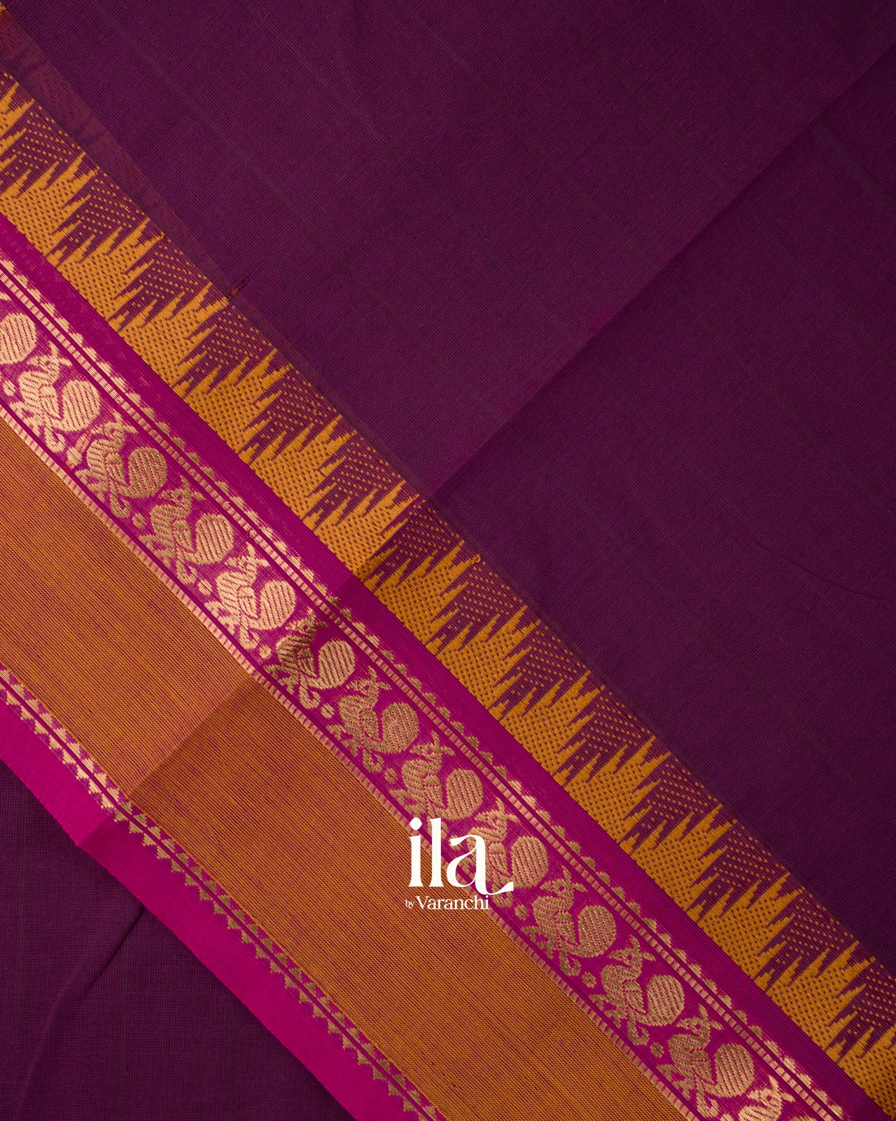 Deep Plum Temple Bordered Kanchipuram Cotton Saree