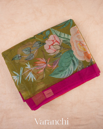 Mehendi Green Digital Printed Pure Kota Cotton Saree