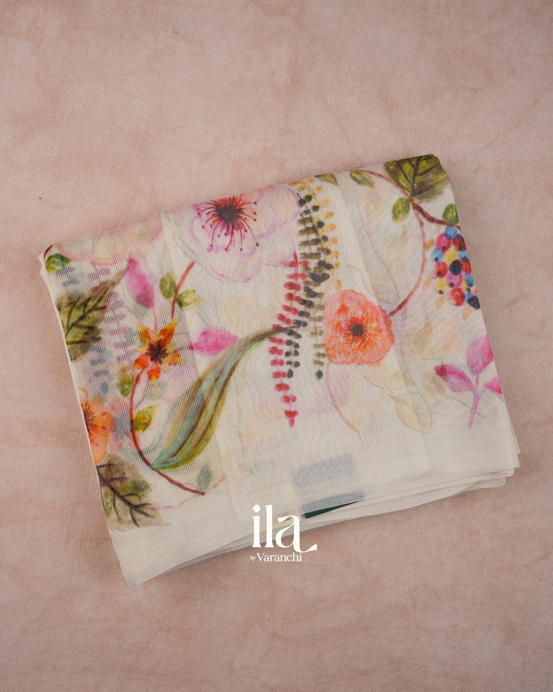 Ivory Floral Digital Printed Pure Kota Cotton Saree