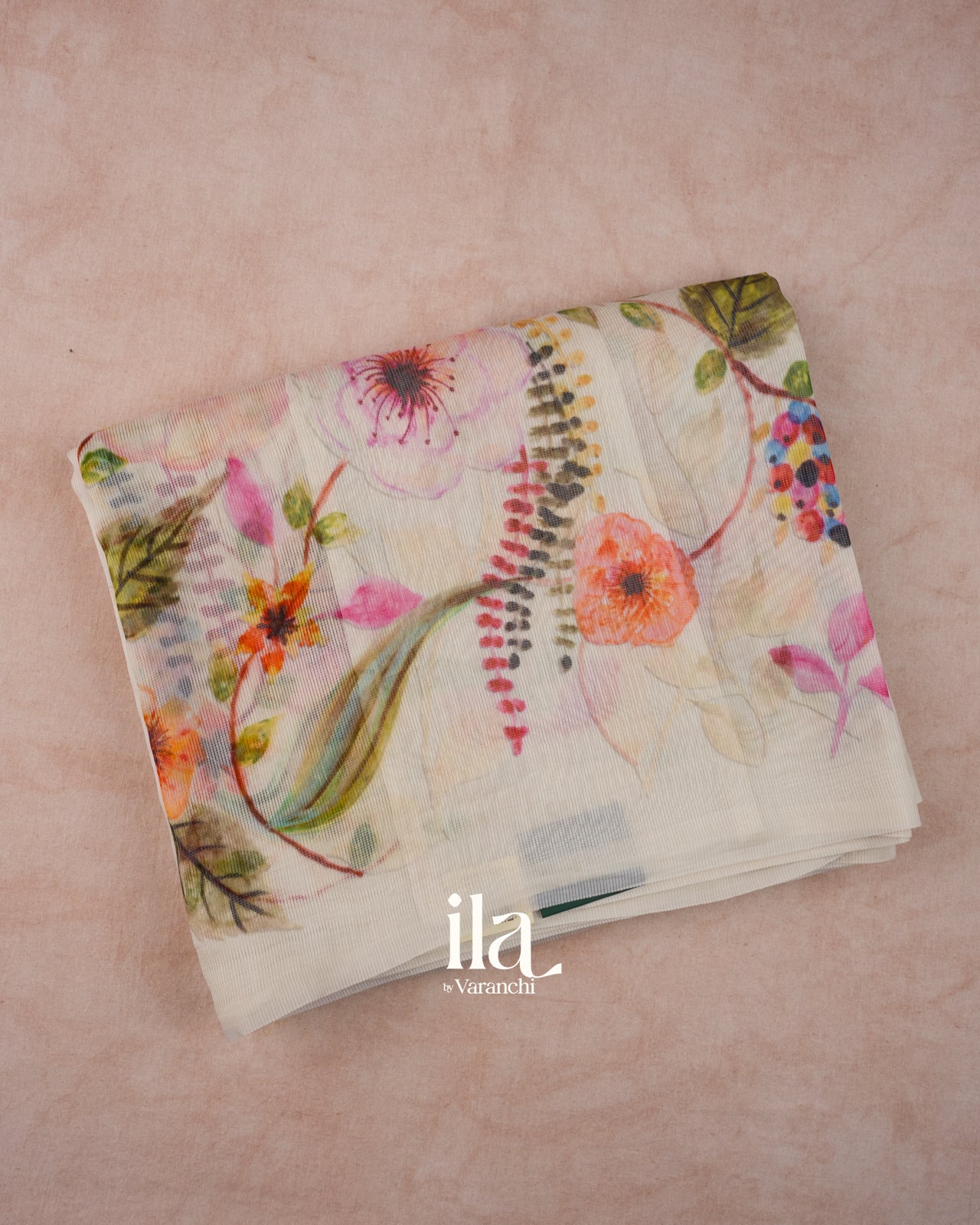 Ivory Floral Digital Printed Pure Kota Cotton Saree