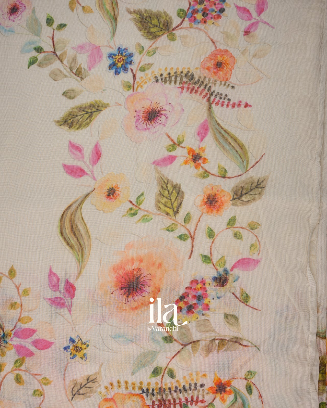 Ivory Floral Digital Printed Pure Kota Cotton Saree