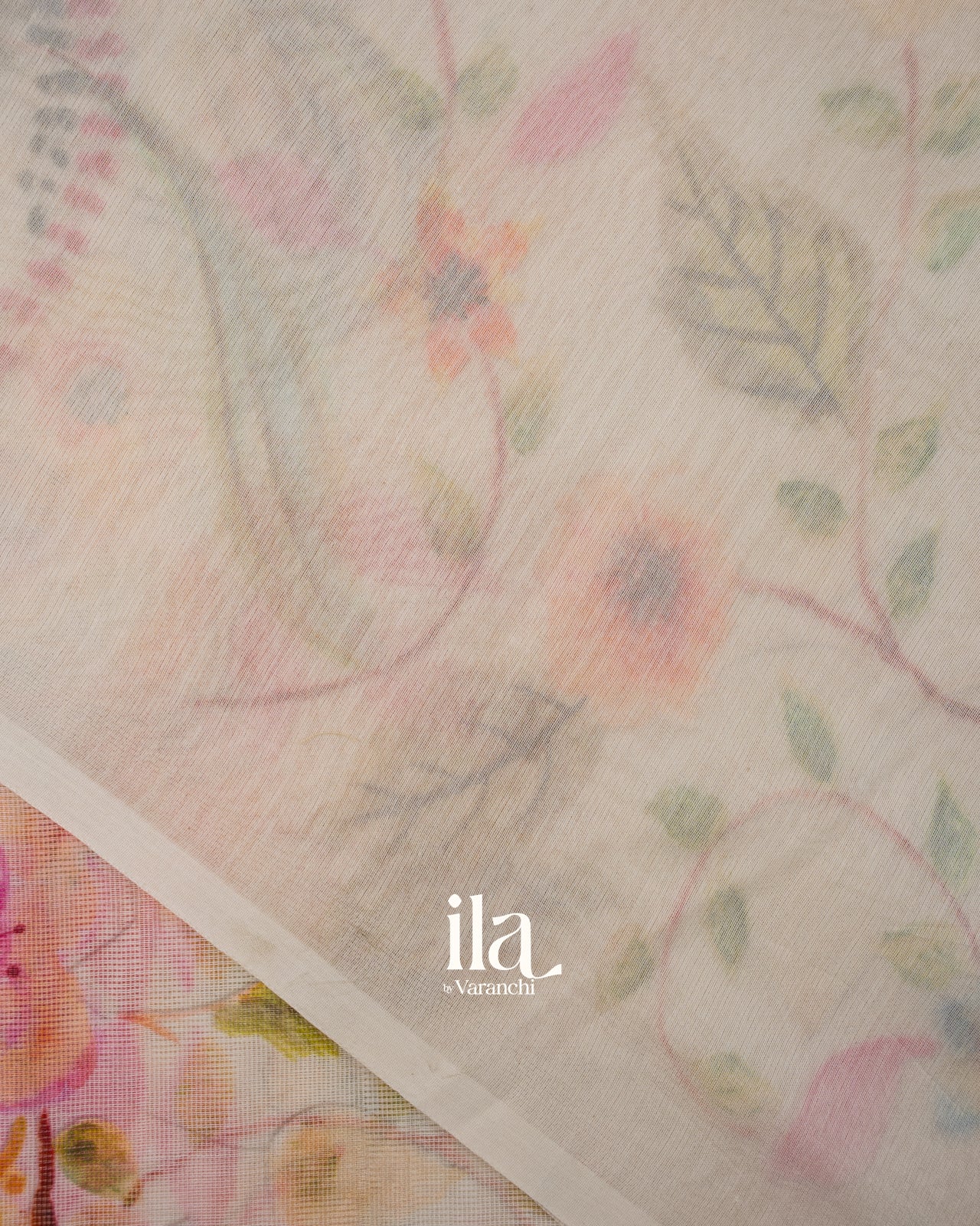Ivory Floral Digital Printed Pure Kota Cotton Saree