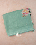 Pastel Blue Floral Applique Linen Saree