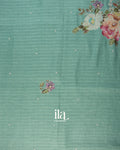 Pastel Blue Floral Applique Linen Saree