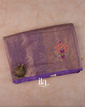 Violet Floral Embroidered Pure Linen Tissue Saree