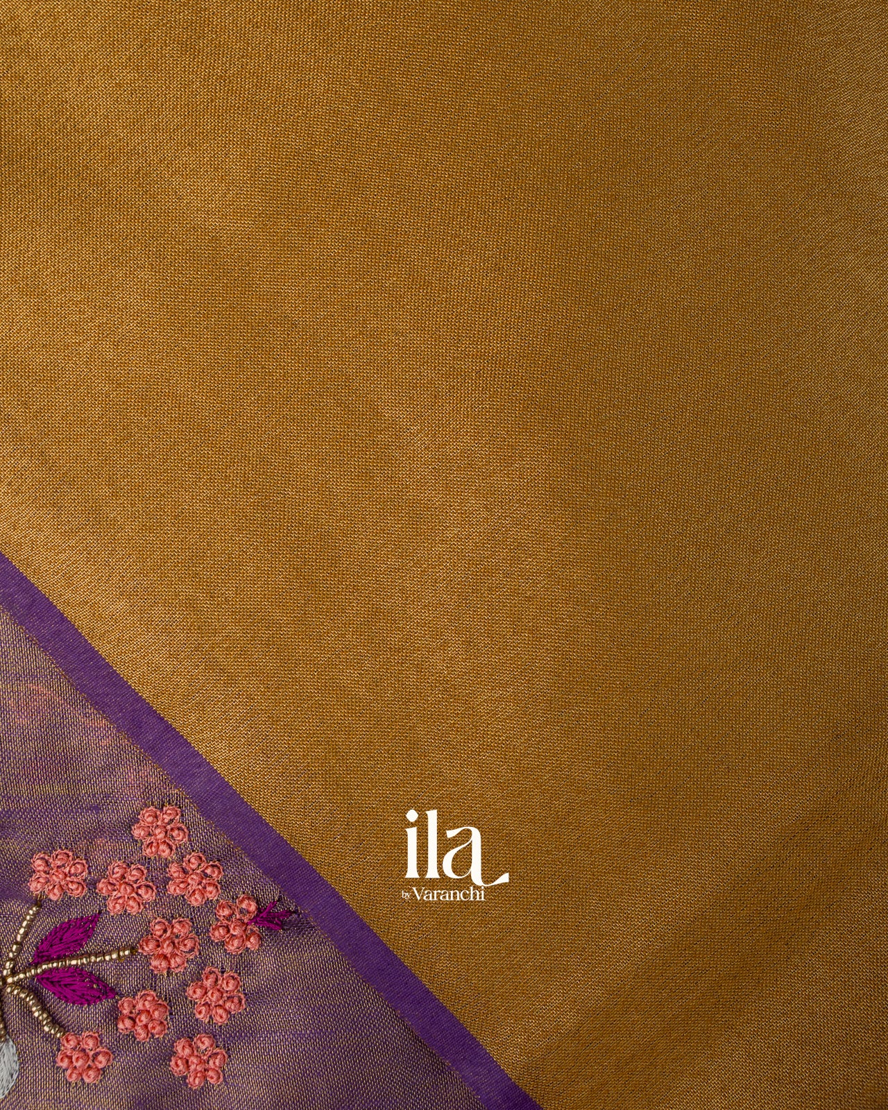 Violet Floral Embroidered Pure Linen Tissue Saree