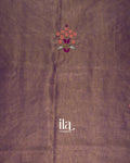 Violet Floral Embroidered Pure Linen Tissue Saree