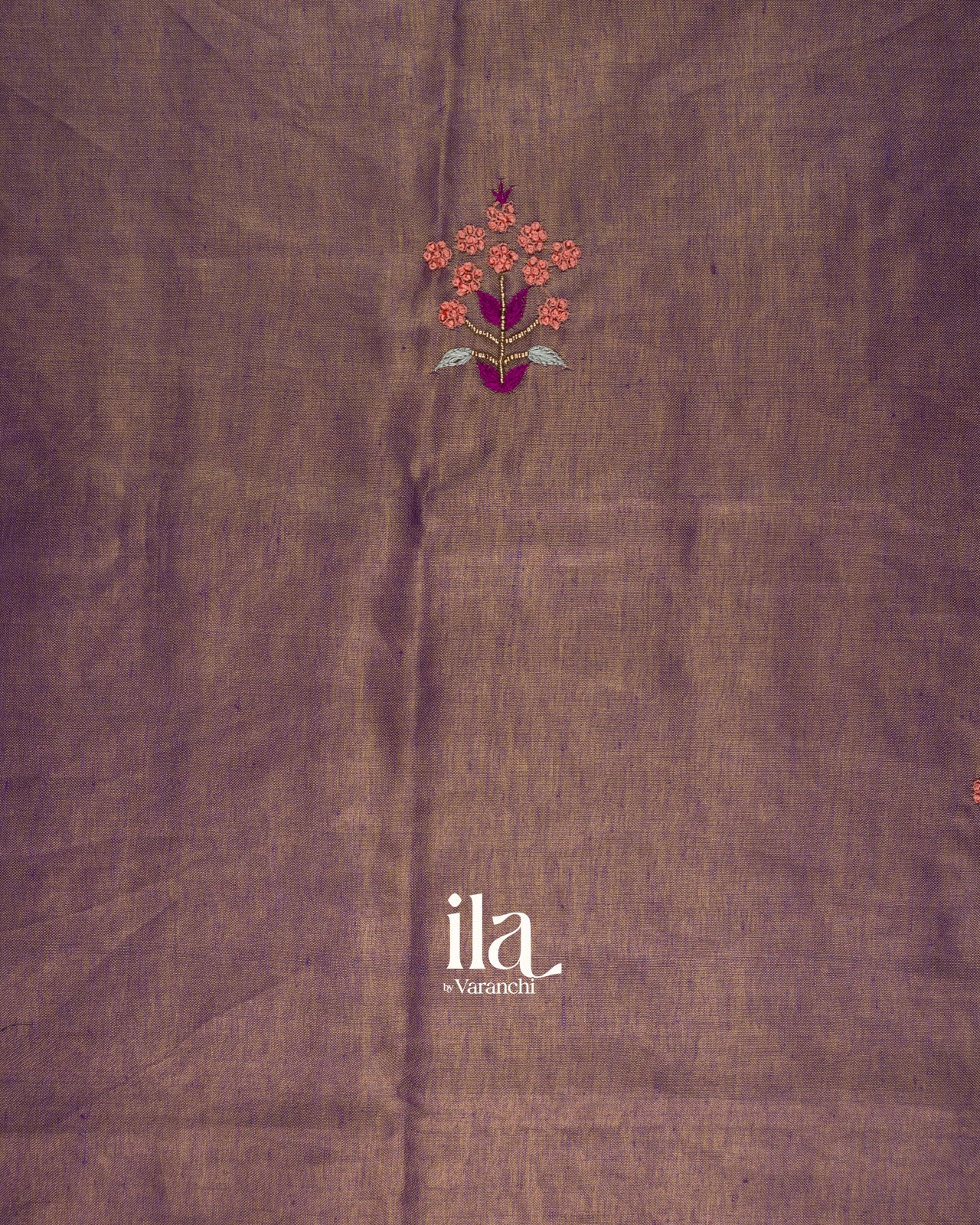 Violet Floral Embroidered Pure Linen Tissue Saree