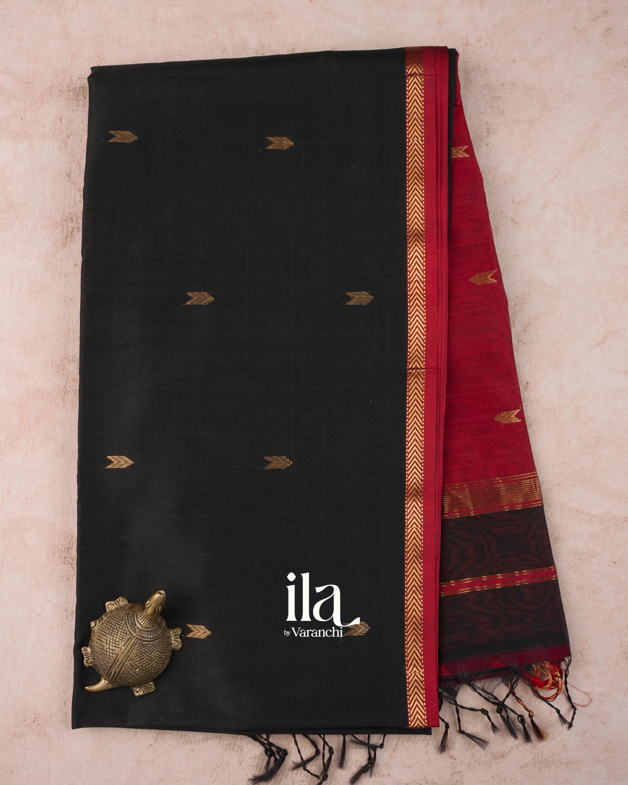 Jet Black Pure Maheshwari Silk Cotton Handloom Saree