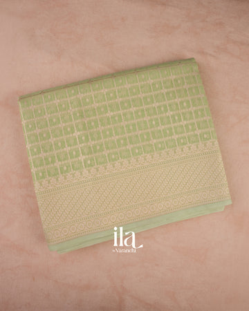 Pista Green Semi Chanderi Cotton Saree