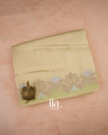 Ivory with Pastel Green Border Semi Tussar Silk Saree
