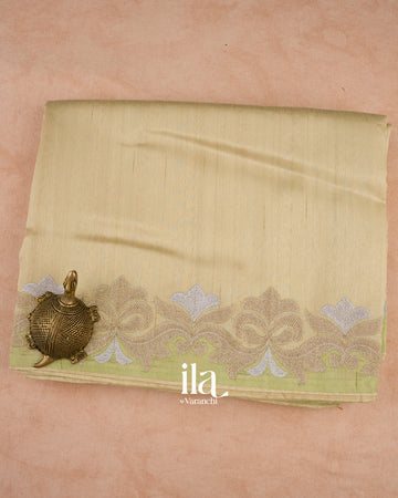 Ivory with Pastel Green Border Semi Tussar Silk Saree