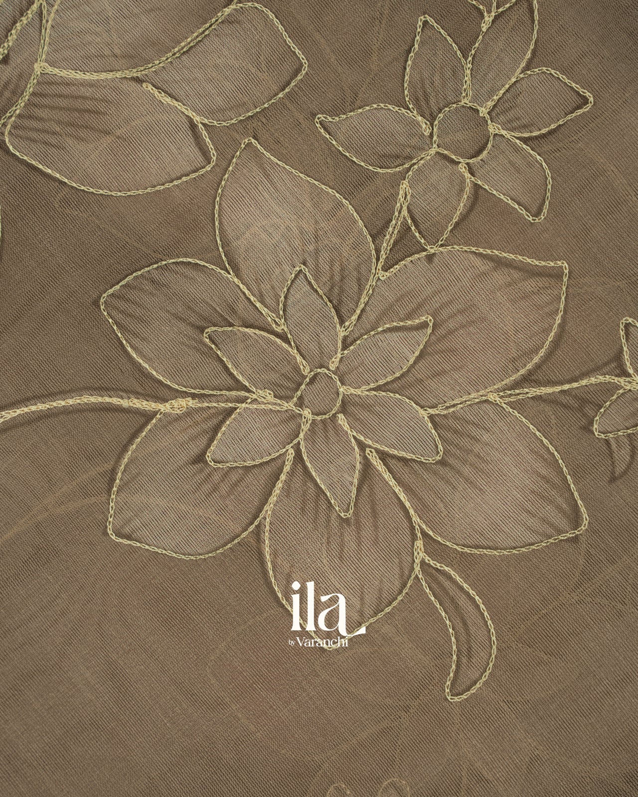 Chiku Brown Floral Semi Kora Saree