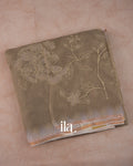 Chiku Brown Floral Semi Kora Saree