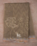 Chiku Brown Floral Semi Kora Saree