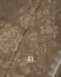 Chiku Brown Floral Semi Kora Saree