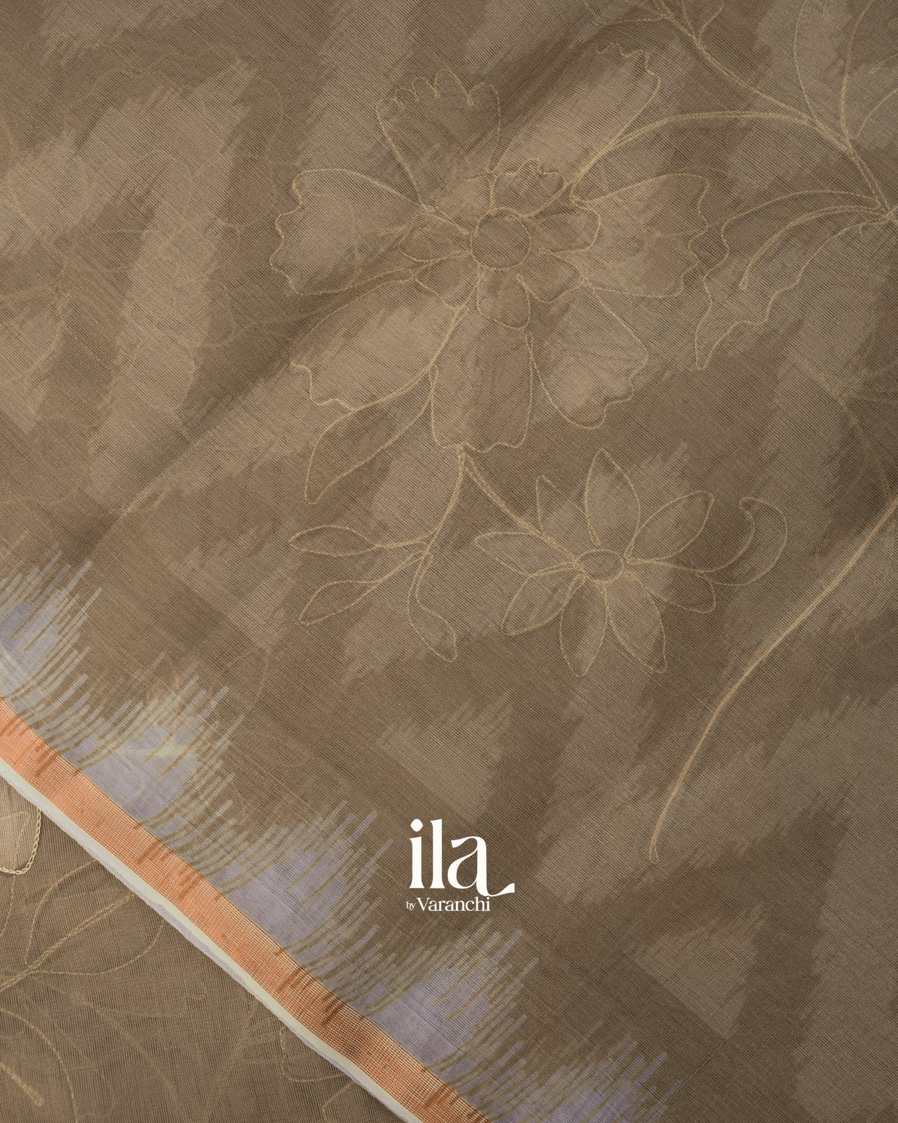Chiku Brown Floral Semi Kora Saree