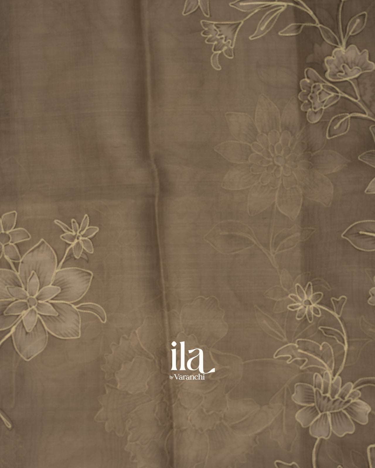 Chiku Brown Floral Semi Kora Saree