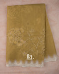 Mustard Yellow Floral Semi Kora Saree