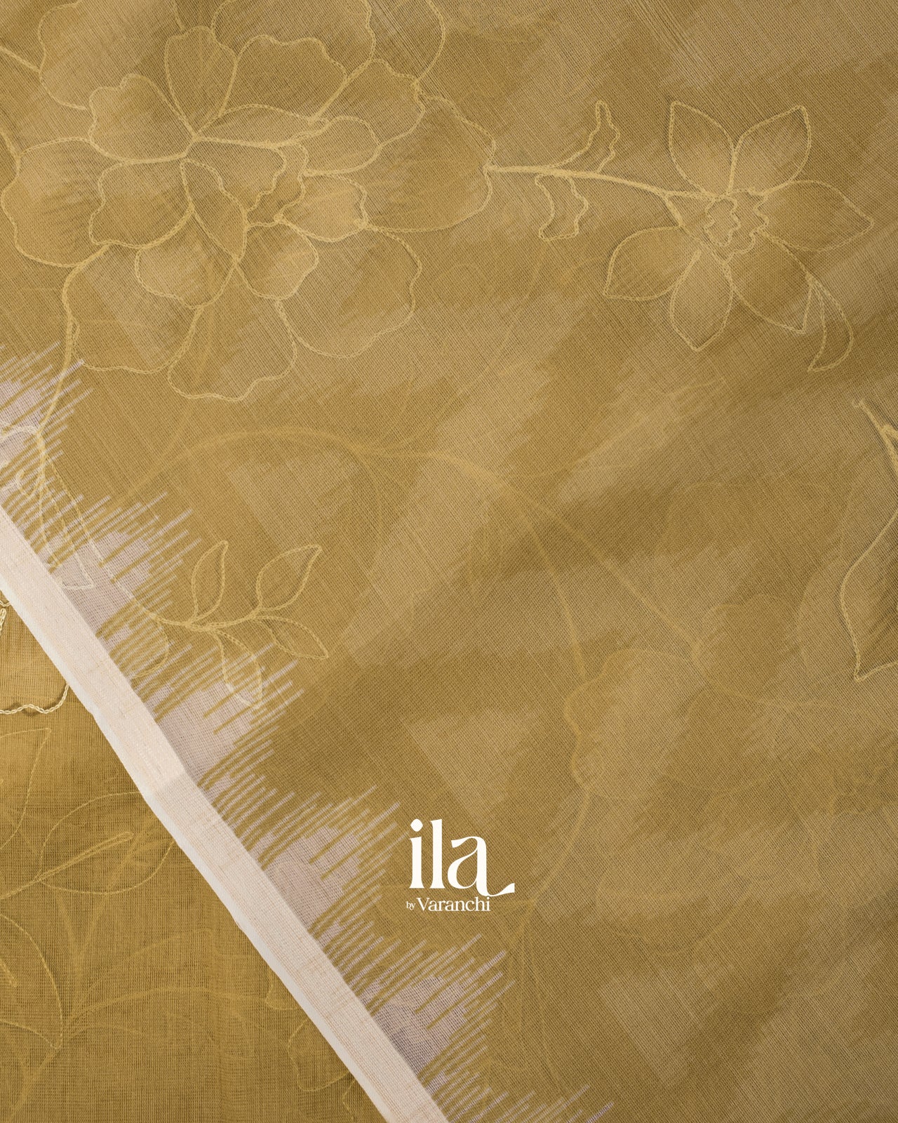 Mustard Yellow Floral Semi Kora Saree