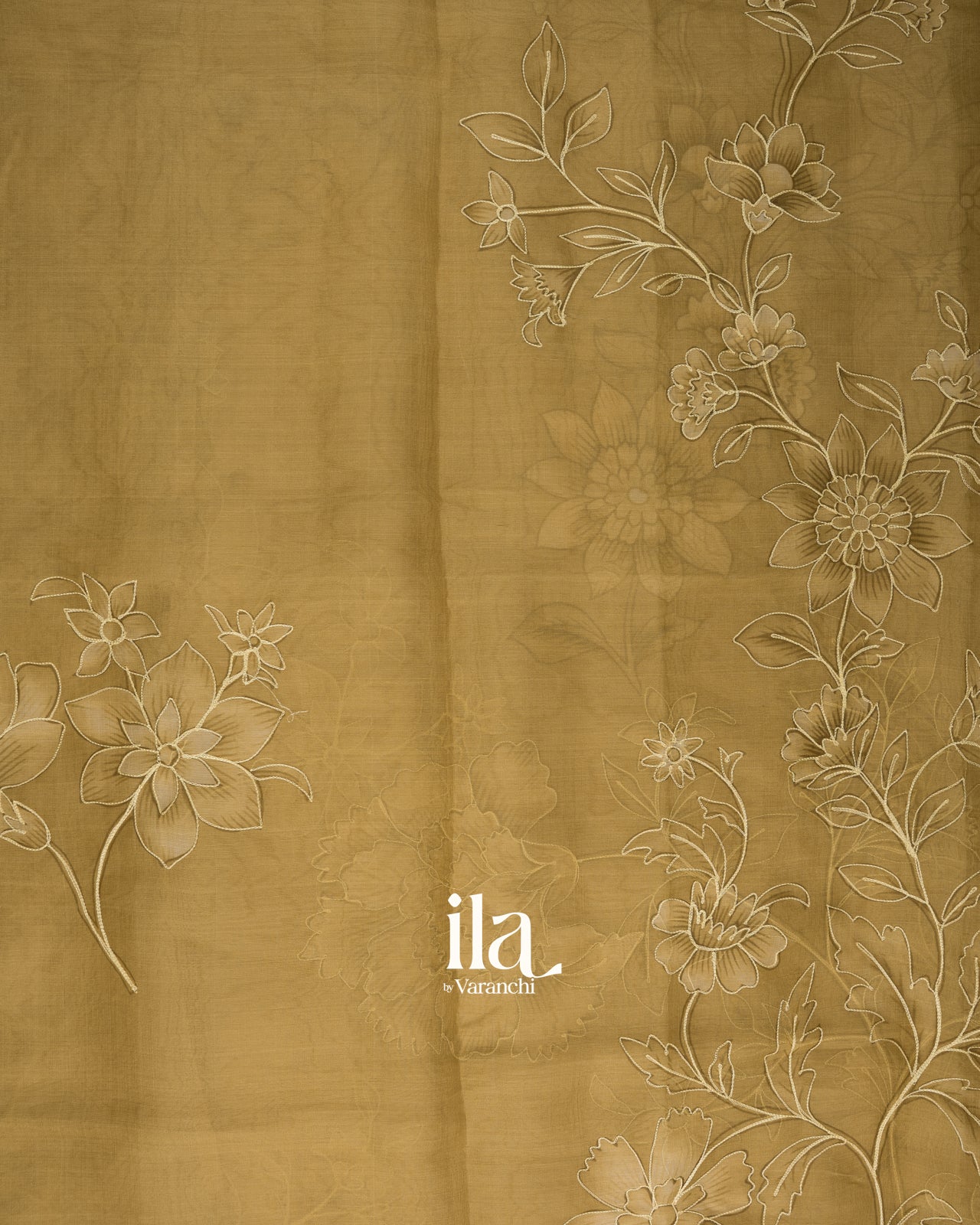 Mustard Yellow Floral Semi Kora Saree