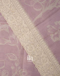 Lavender Floral Print and Embroidered Border Semi Kota Saree