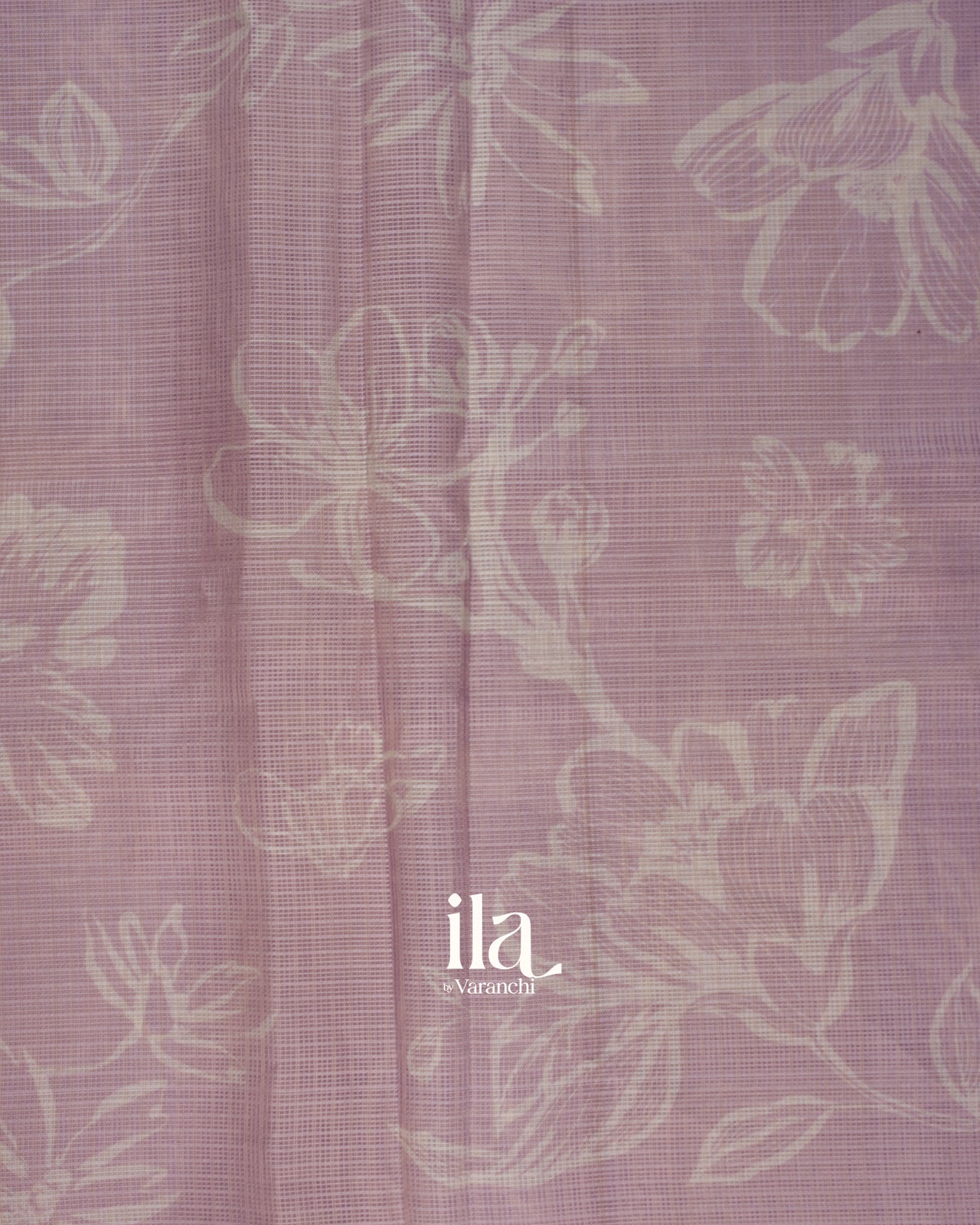 Lavender Floral Print and Embroidered Border Semi Kota Saree
