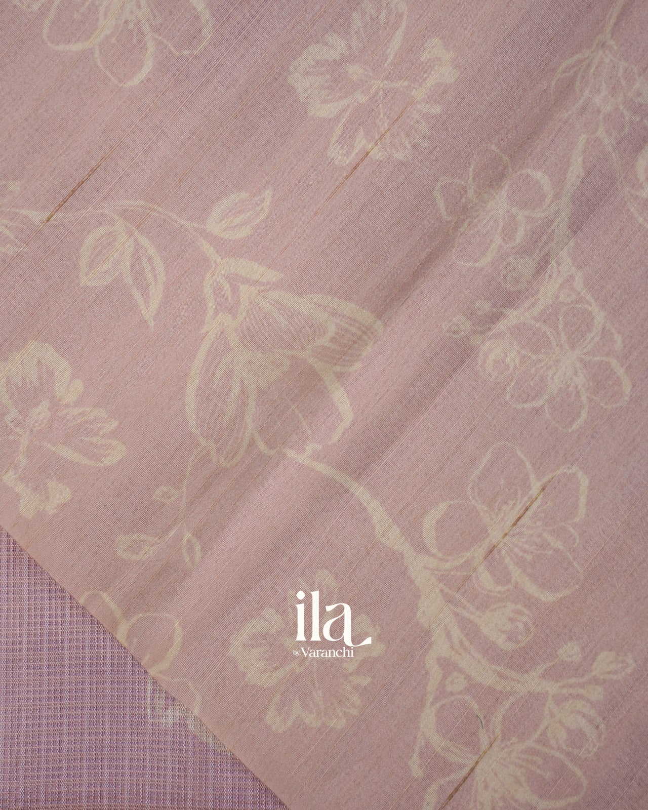 Lavender Floral Print and Embroidered Border Semi Kota Saree
