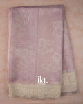 Lavender Floral Print and Embroidered Border Semi Kota Saree