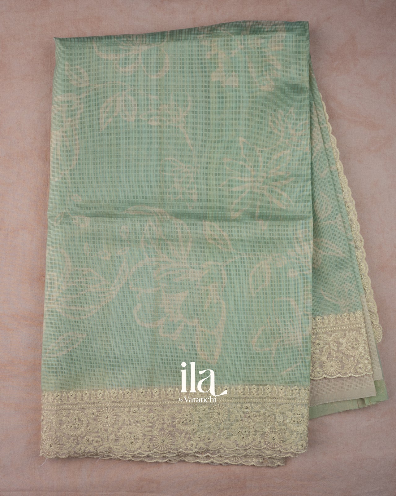 Mint Green Floral Semi Kota Saree