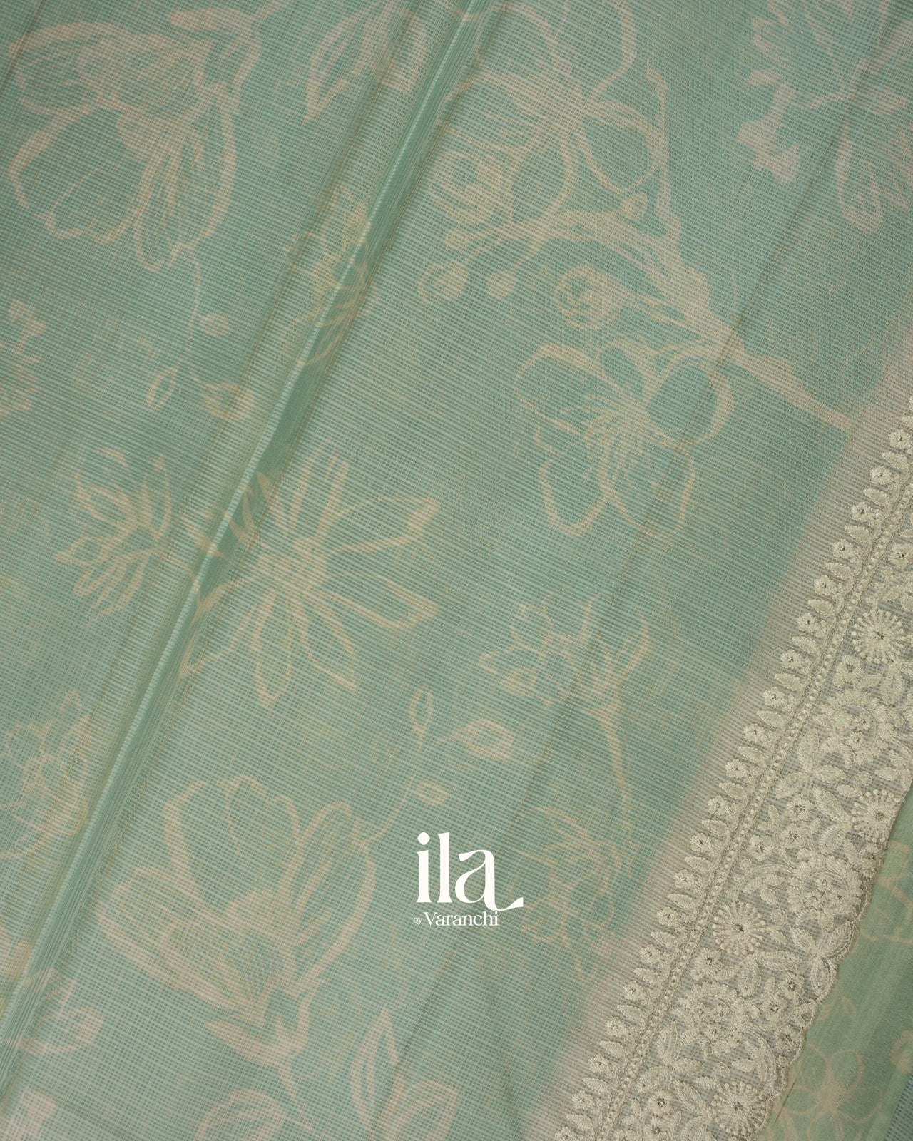 Mint Green Floral Semi Kota Saree