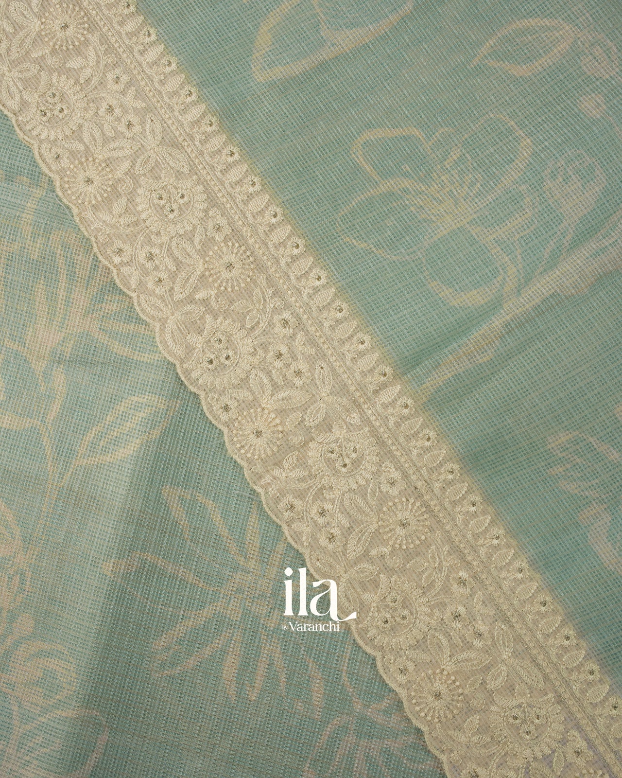 Mint Green Floral Semi Kota Saree