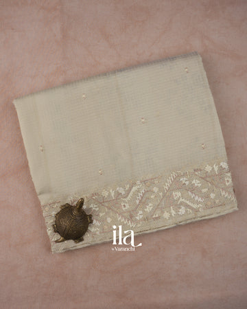 Off-White Dhakai Jamdani Semi Kota Saree