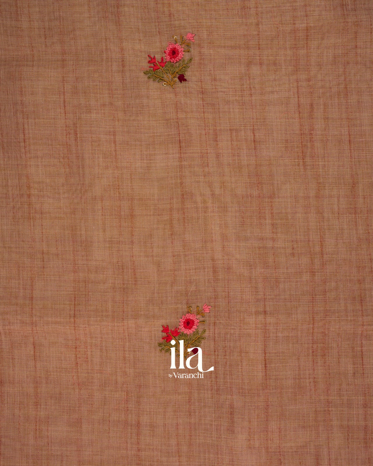 Dusty Rose Floral Embroidered Pure Semi Linen Saree