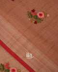Dusty Rose Floral Embroidered Pure Semi Linen Saree