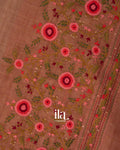 Dusty Rose Floral Embroidered Pure Semi Linen Saree