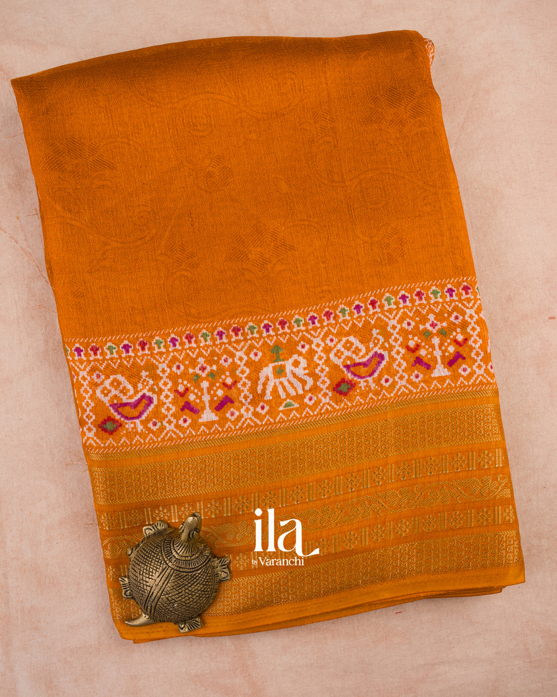 Mustard Yellow Ajrakh Printed Semi Silk Saree