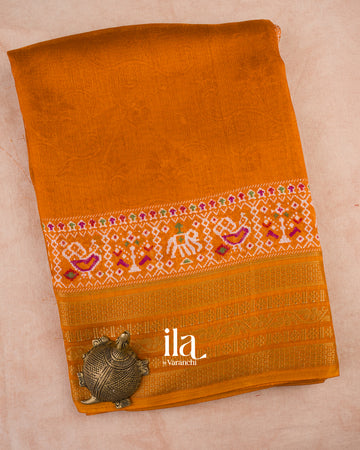 Mustard Yellow Ajrakh Printed Semi Silk Saree