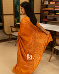 Mustard Yellow Ajrakh Printed Semi Silk Saree