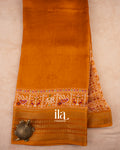 Mustard Yellow Ajrakh Printed Semi Silk Saree