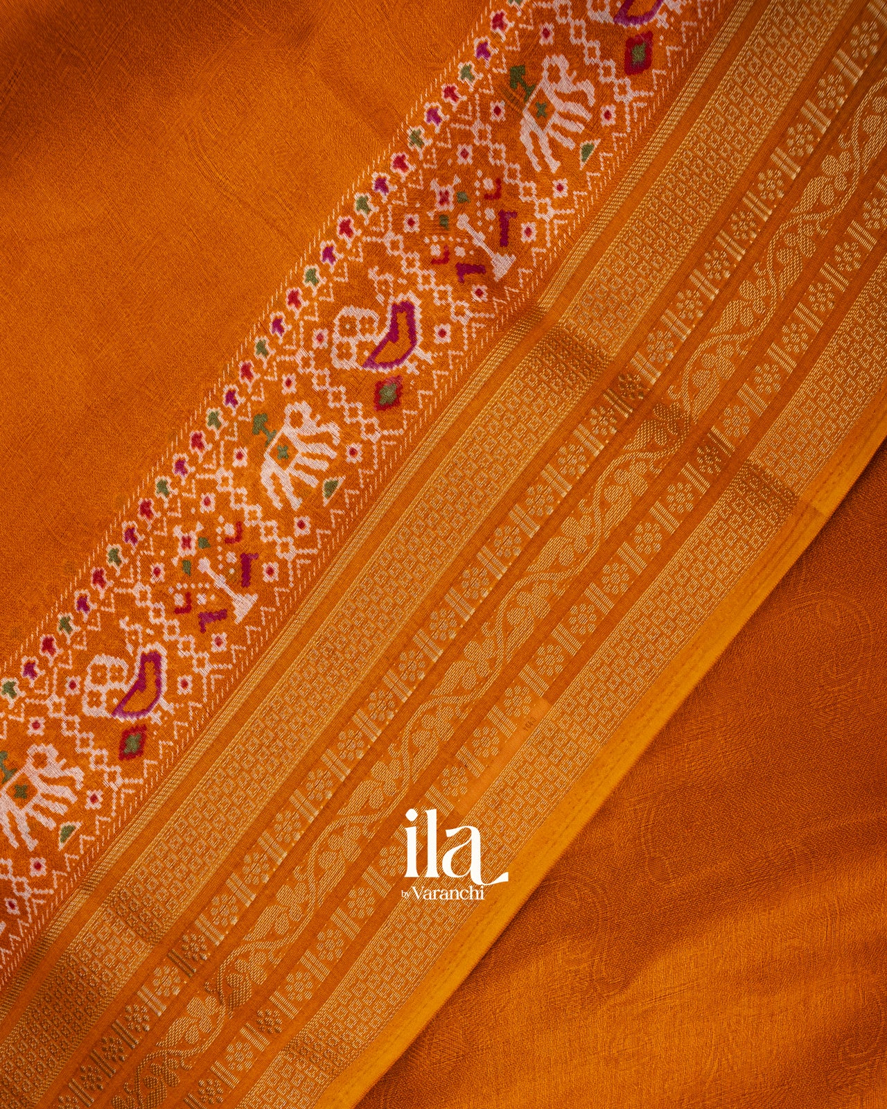 Mustard Yellow Ajrakh Printed Semi Silk Saree