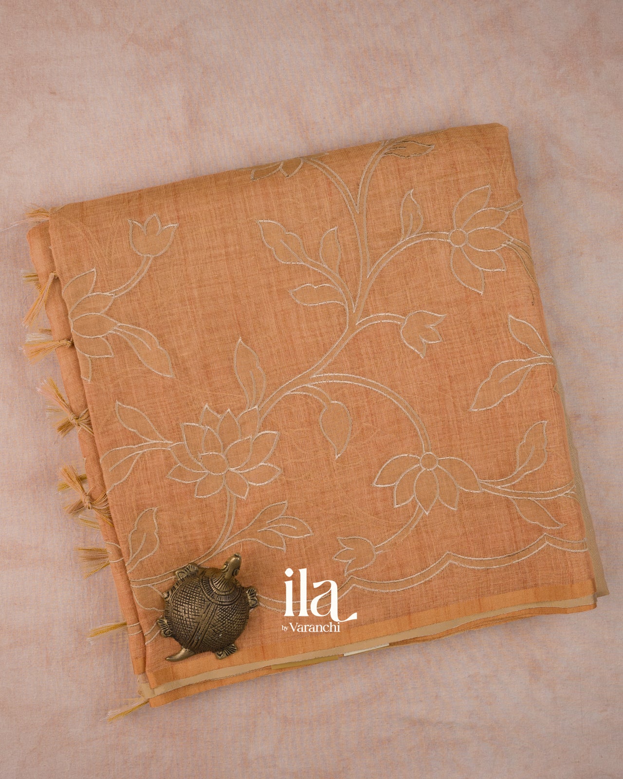 Sandel Wood Ombre Applique Semi Tissue Saree