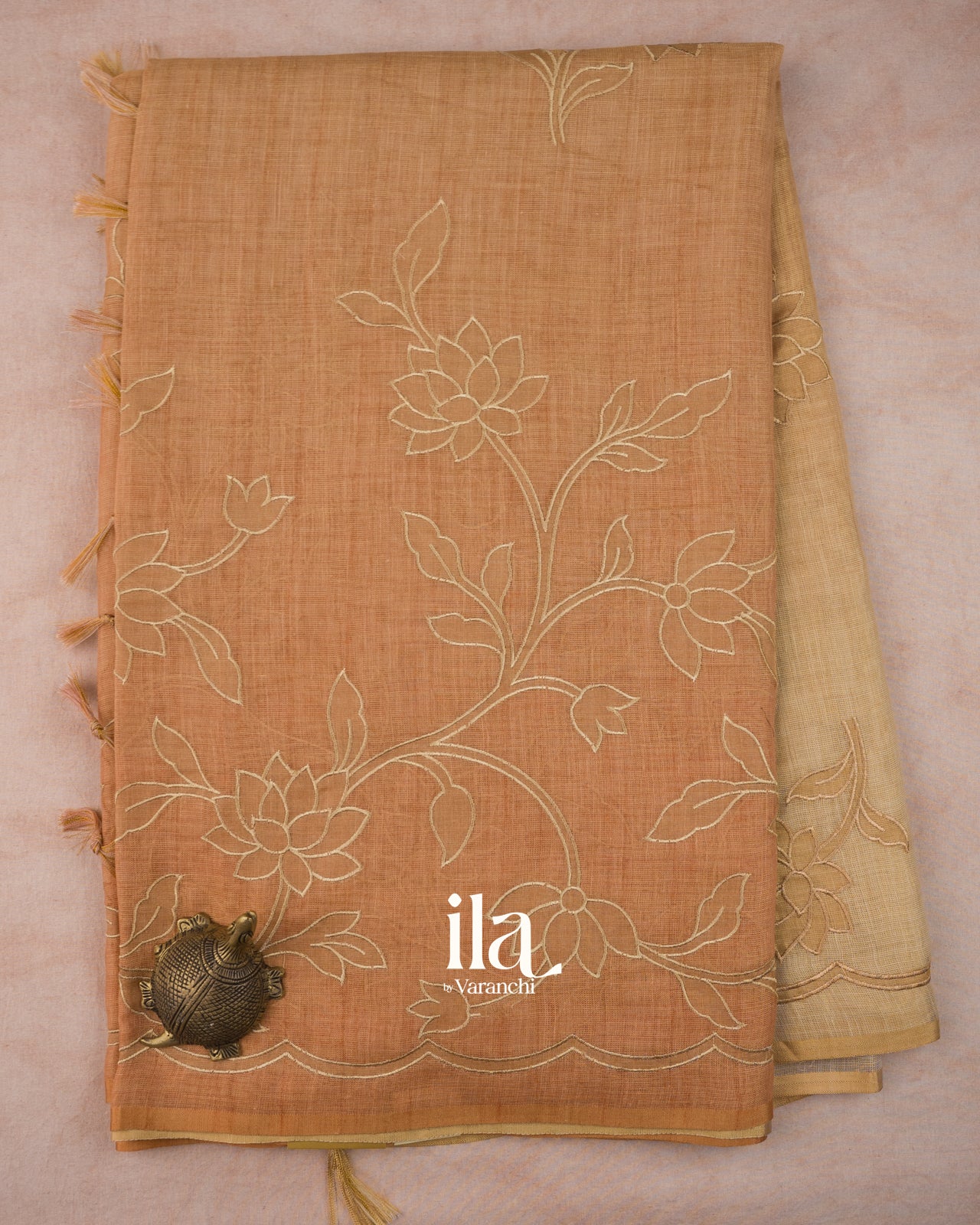 Sandel Wood Ombre Applique Semi Tissue Saree