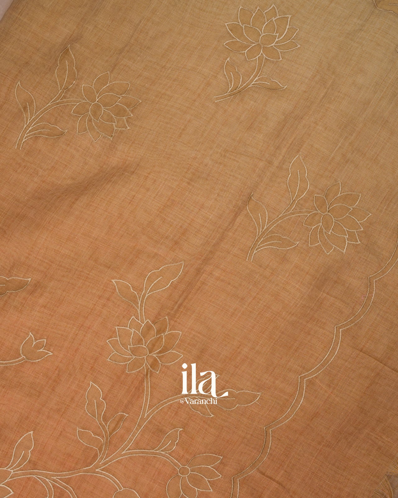 Sandel Wood Ombre Applique Semi Tissue Saree