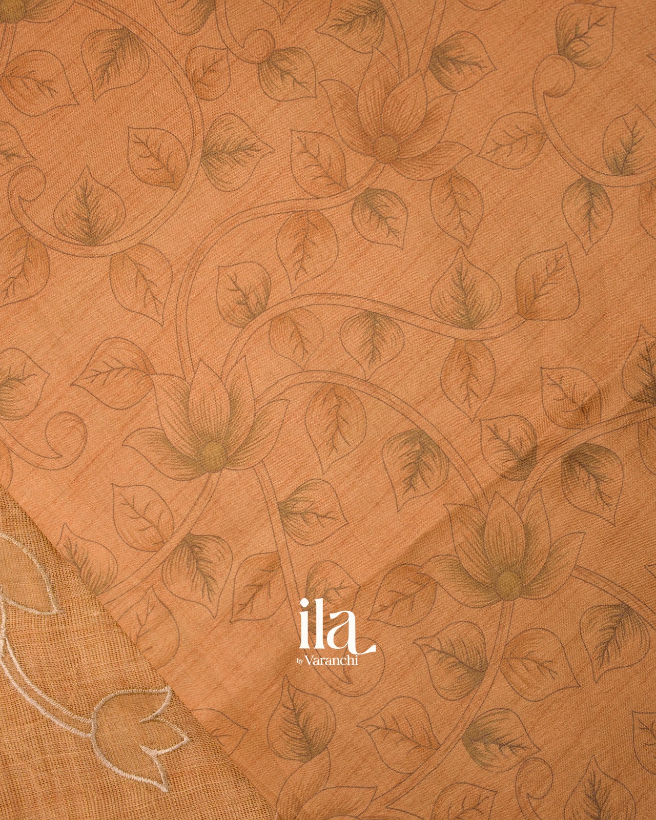 Sandel Wood Ombre Applique Semi Tissue Saree